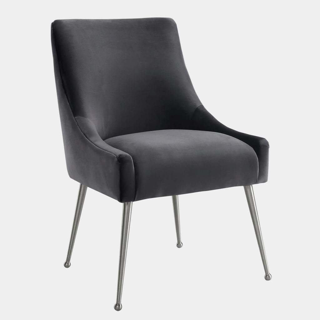 Beatrix Grey Performance Velvet Dining Chair - Silver Legs