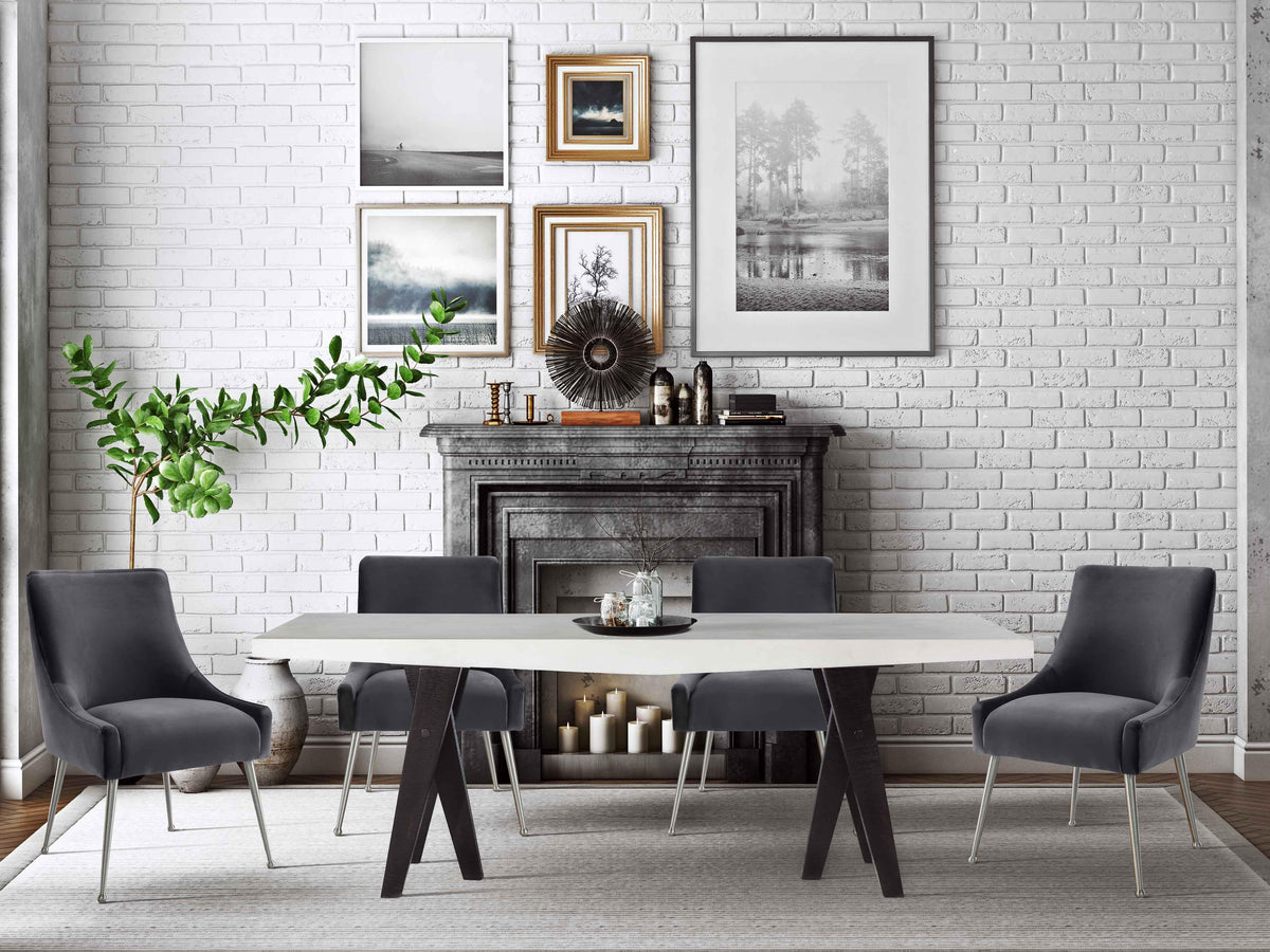 Beatrix Grey Performance Velvet Dining Chair - Silver Legs