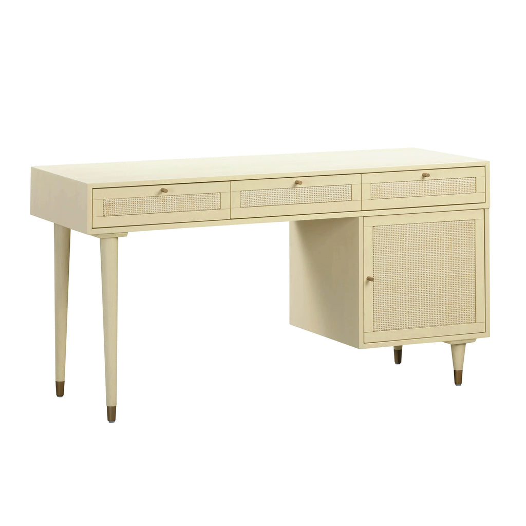 Sierra 60" Cane 3-Drawer Desk With Storage