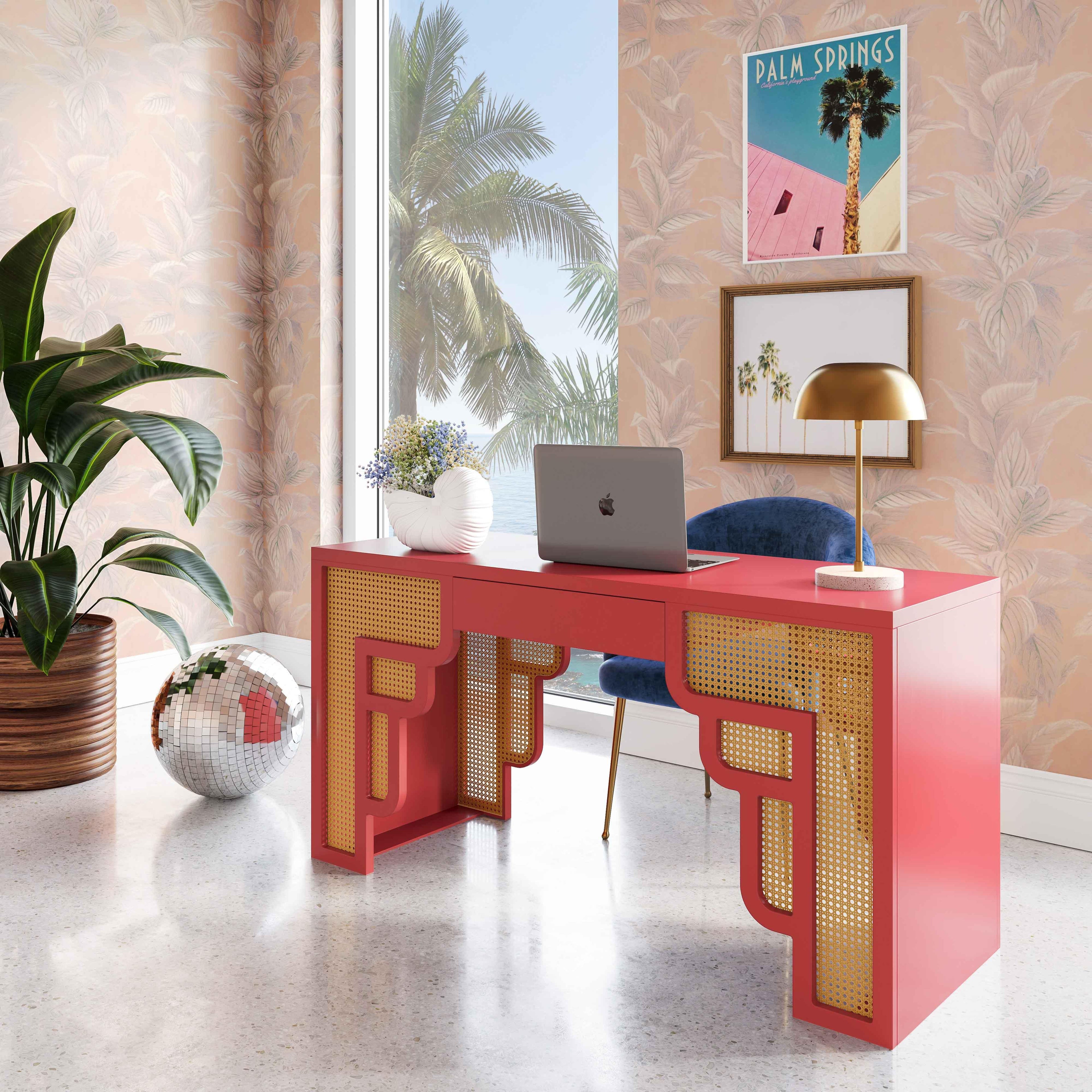Suzie 62" Rattan Executive Desk With Drawer