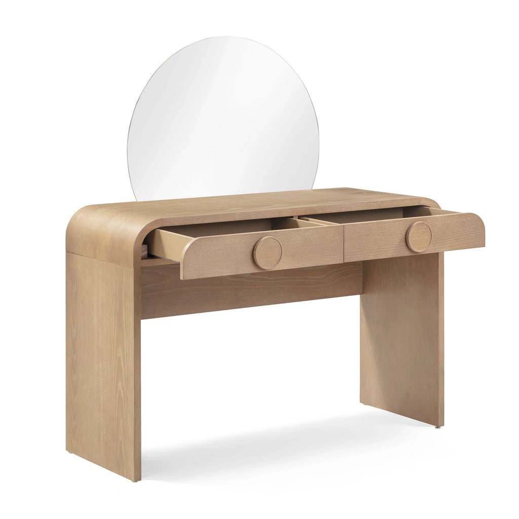 Moonrise 48 Natural Ash 2-Drawer Vanity Desk with Mirror