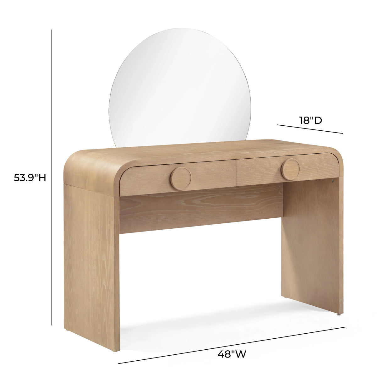 Moonrise 48 Natural Ash 2-Drawer Vanity Desk with Mirror