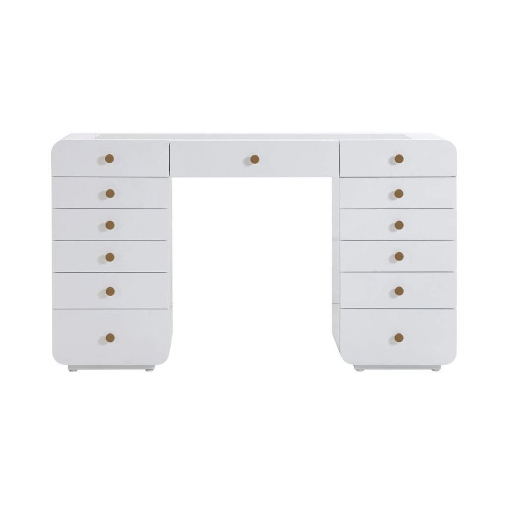 Hollywood 56" White 13-Drawer Vanity Desk