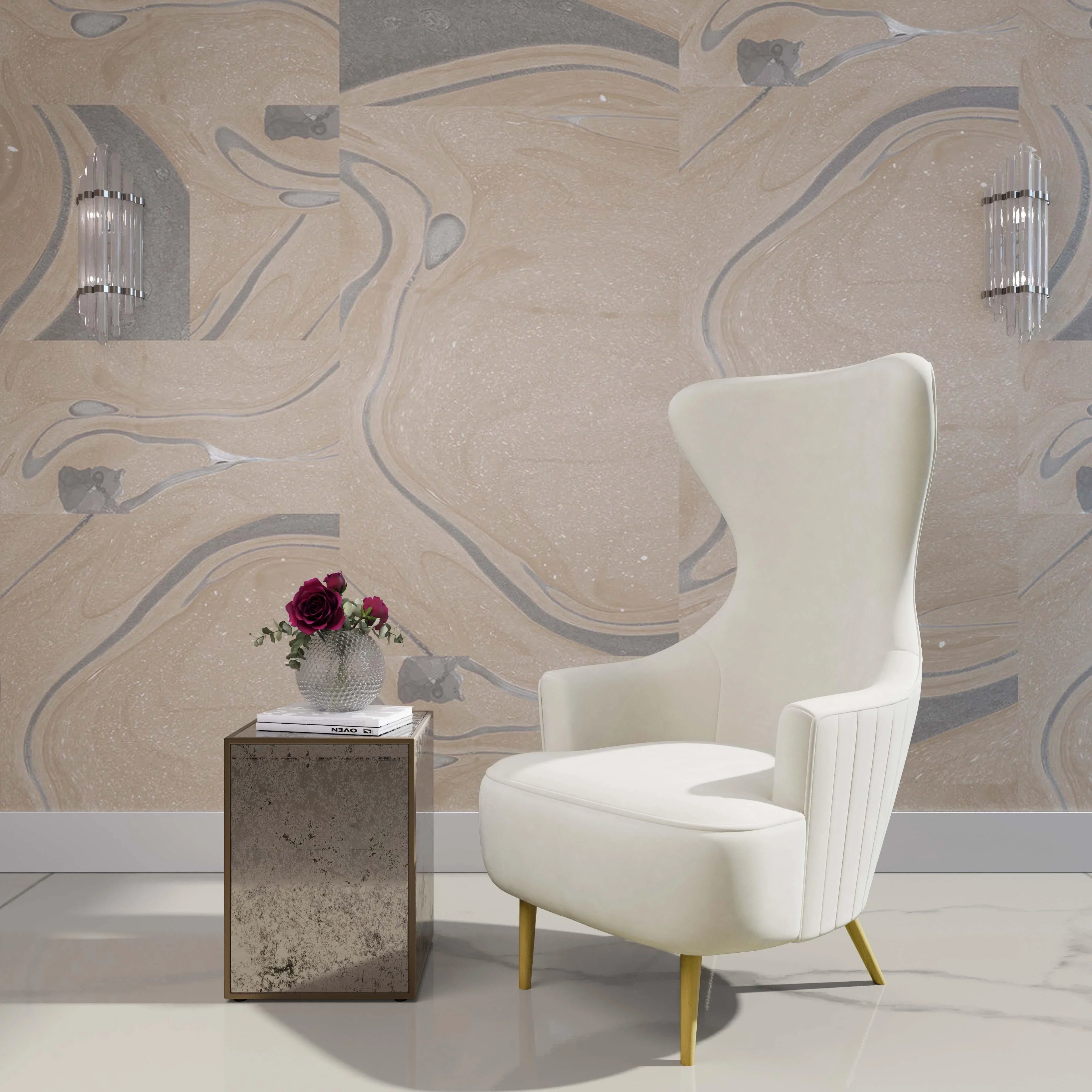 Julia Performance Velvet Channel Tufted Wingback Accent Chair