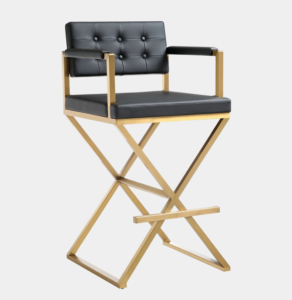 Director Performance Vegan Leather Stool with Gold Base