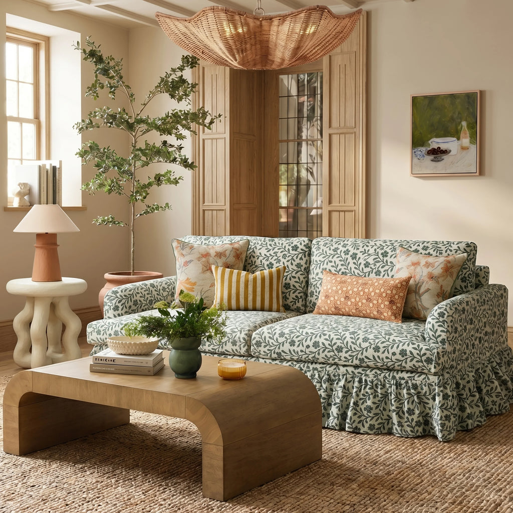 Gertrude 90" Floral Performance Linen Weave Sofa