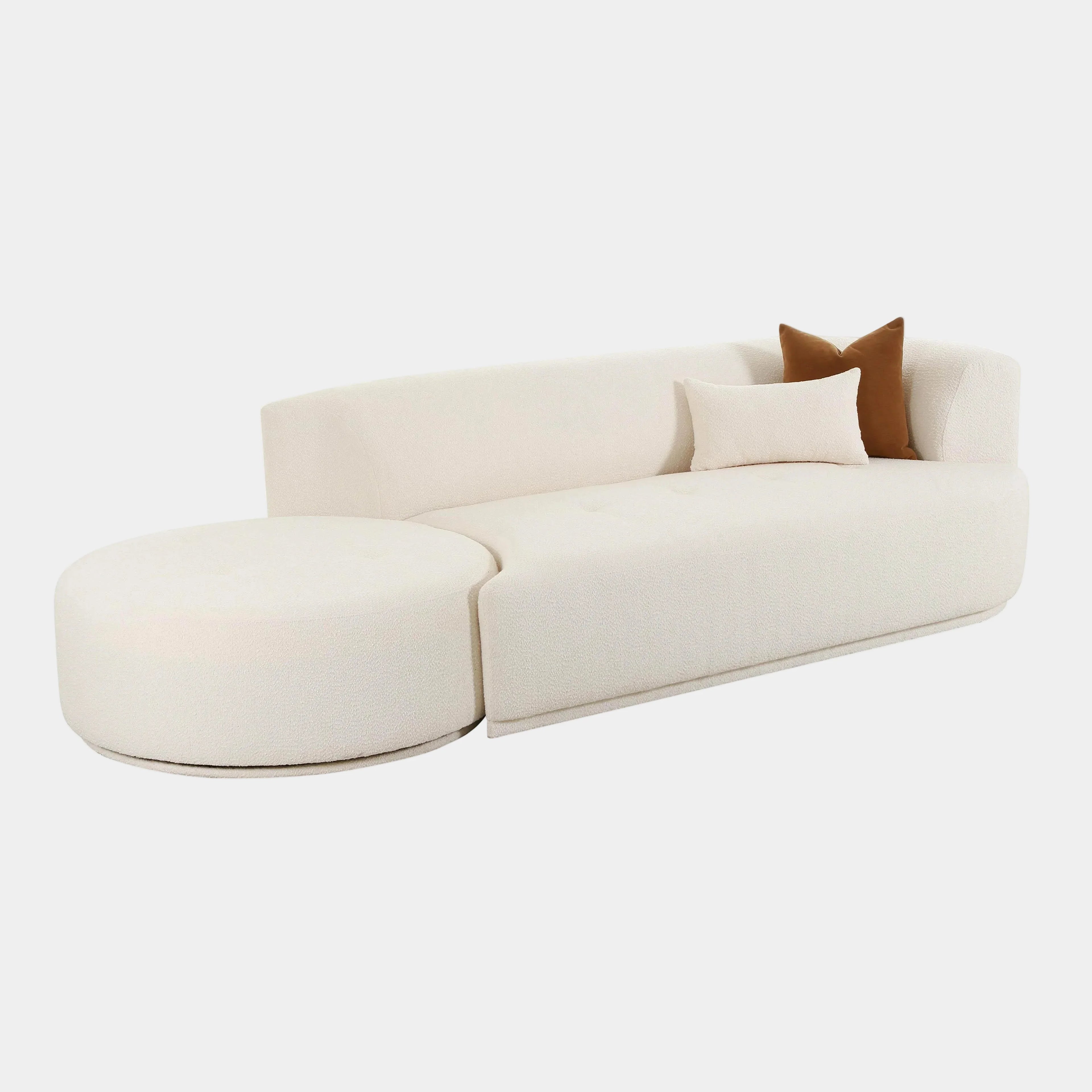 Fickle 112" 2-Piece Cream Performance Boucle Chaise Modular Sofa