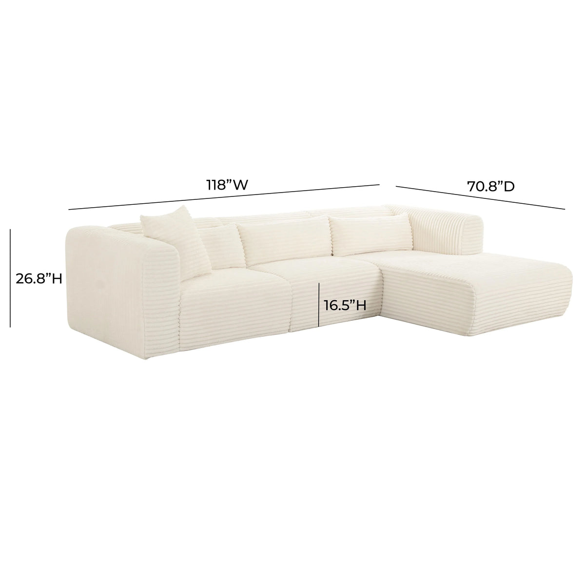 Tarra 3-Piece Fluffy Oversized Performance Corduroy Modular L-Shaped Sectional