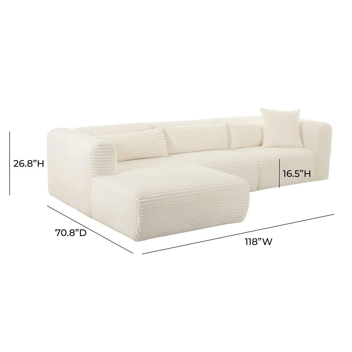 Tarra 3-Piece Fluffy Oversized Performance Corduroy Modular L-Shaped Sectional