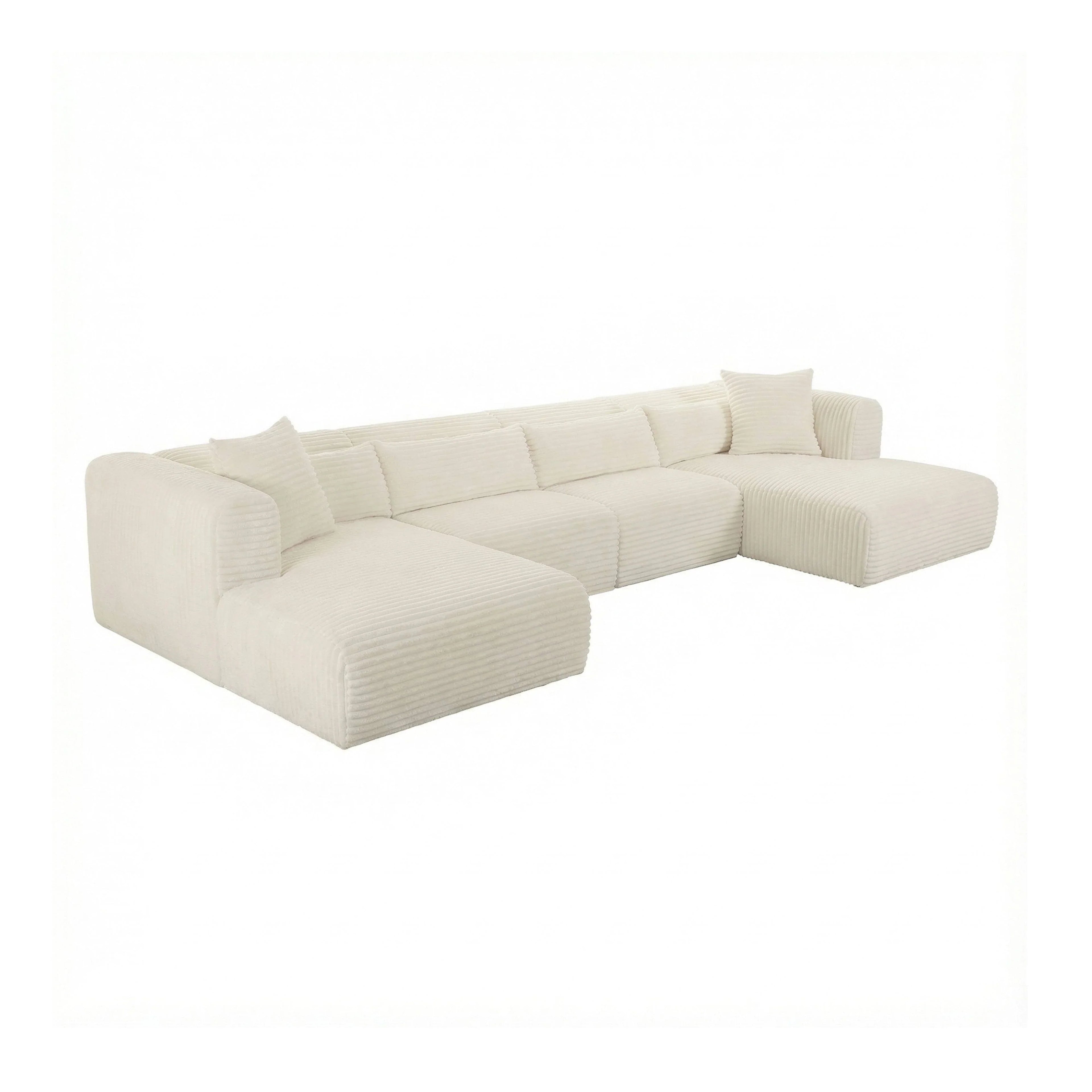Tarra 4-Piece Fluffy Oversized Performance Corduroy Modular U-Sectional