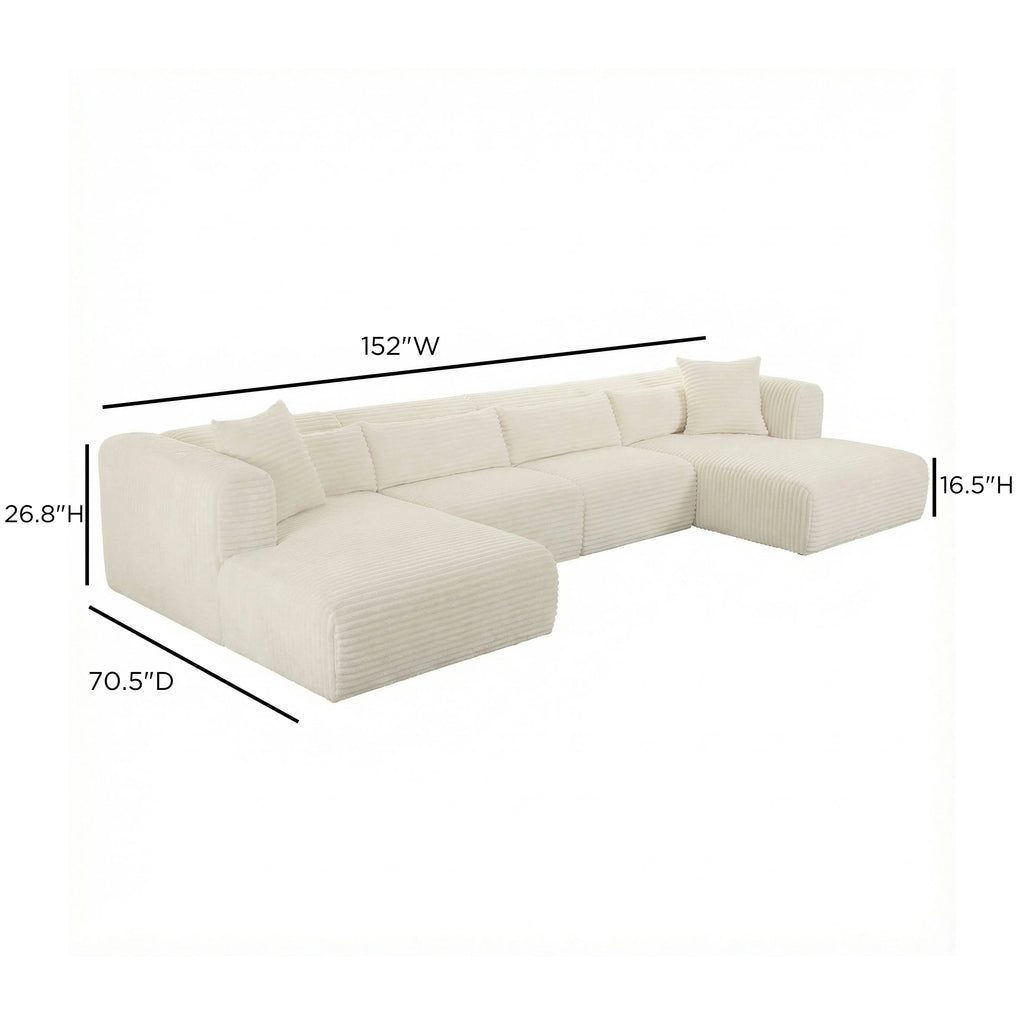 Tarra 4-Piece Fluffy Oversized Performance Corduroy Modular U-Sectional