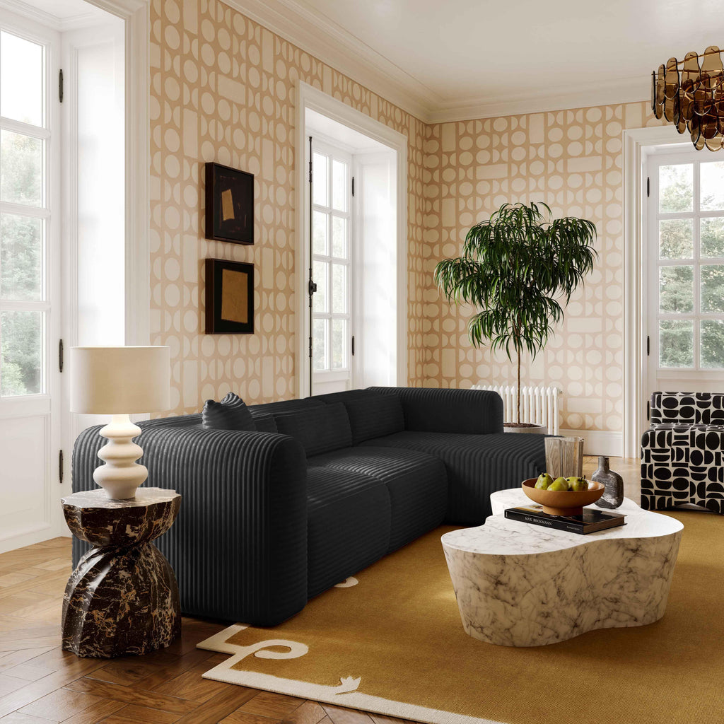 Tarra 3-Piece Fluffy Oversized Performance Corduroy Modular L-Shaped Sectional