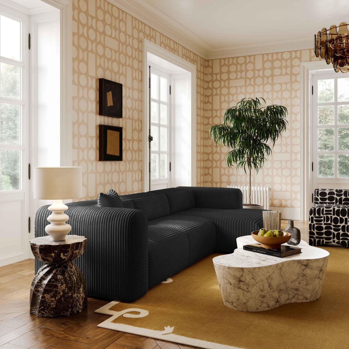 Tarra 3-Piece Fluffy Oversized Performance Corduroy Modular L-Shaped Sectional