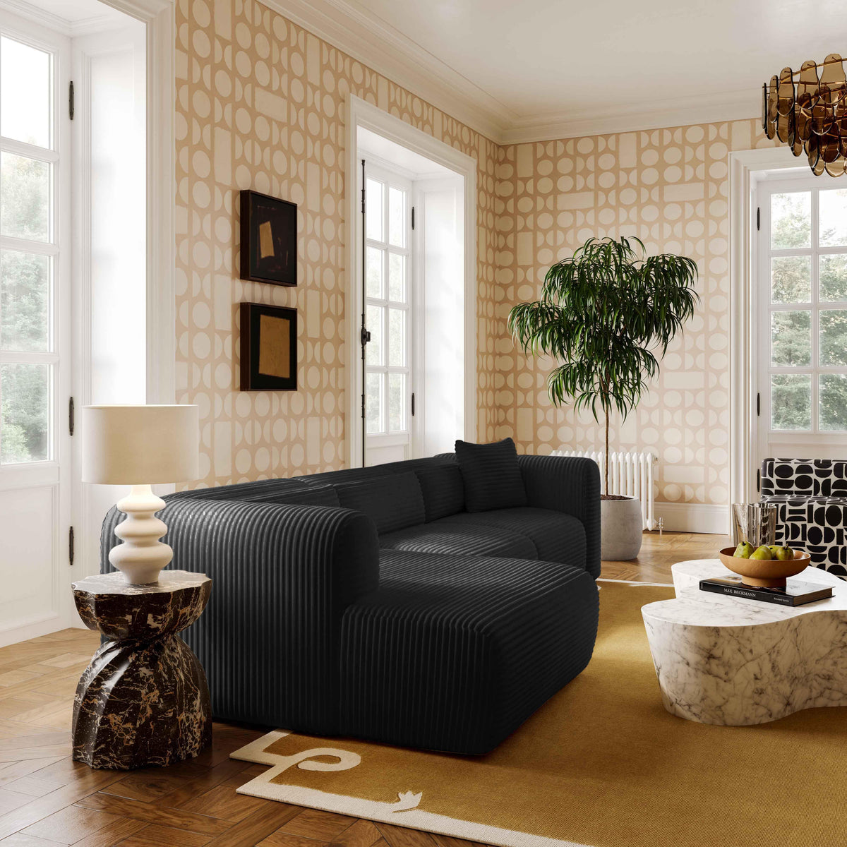 Tarra 3-Piece Fluffy Oversized Performance Corduroy Modular L-Shaped Sectional