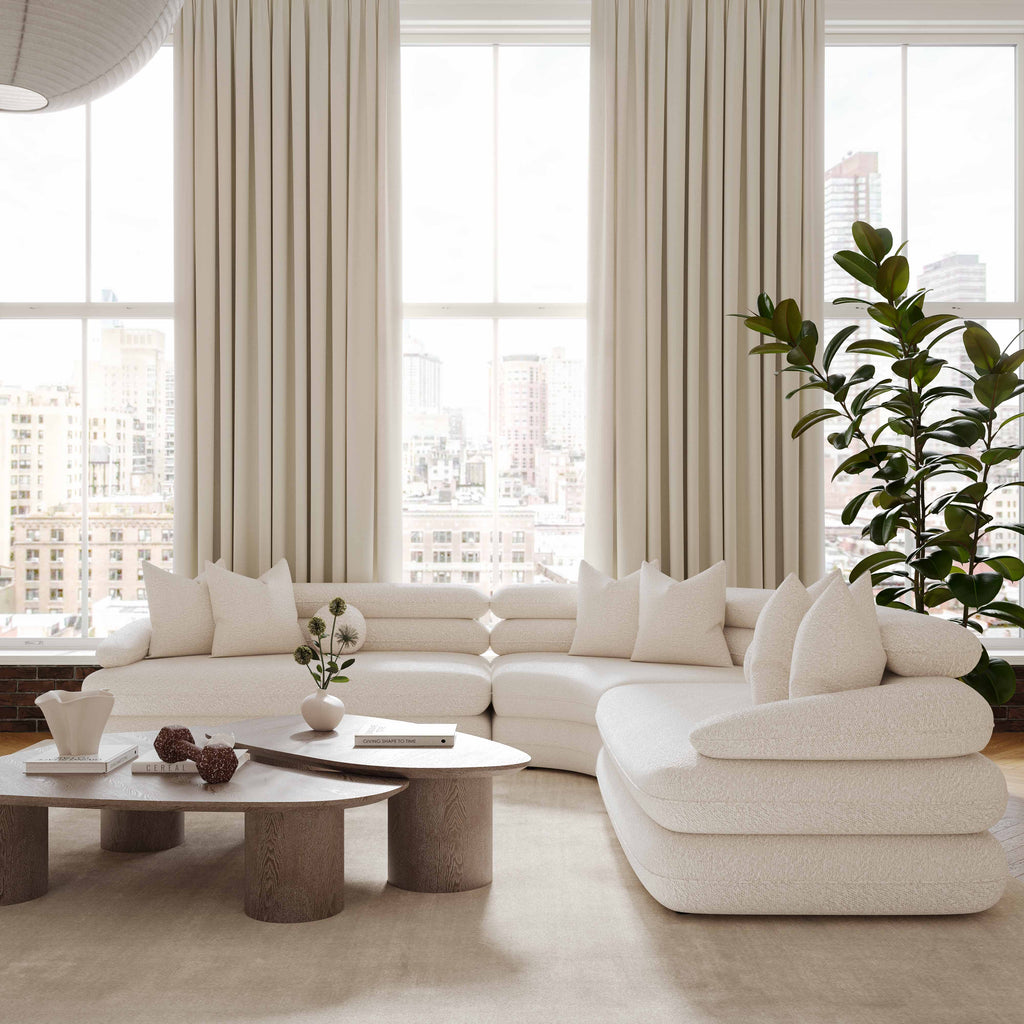 Lulu 3-Piece Cream Performance Boucle Modular Curved L-Sectional