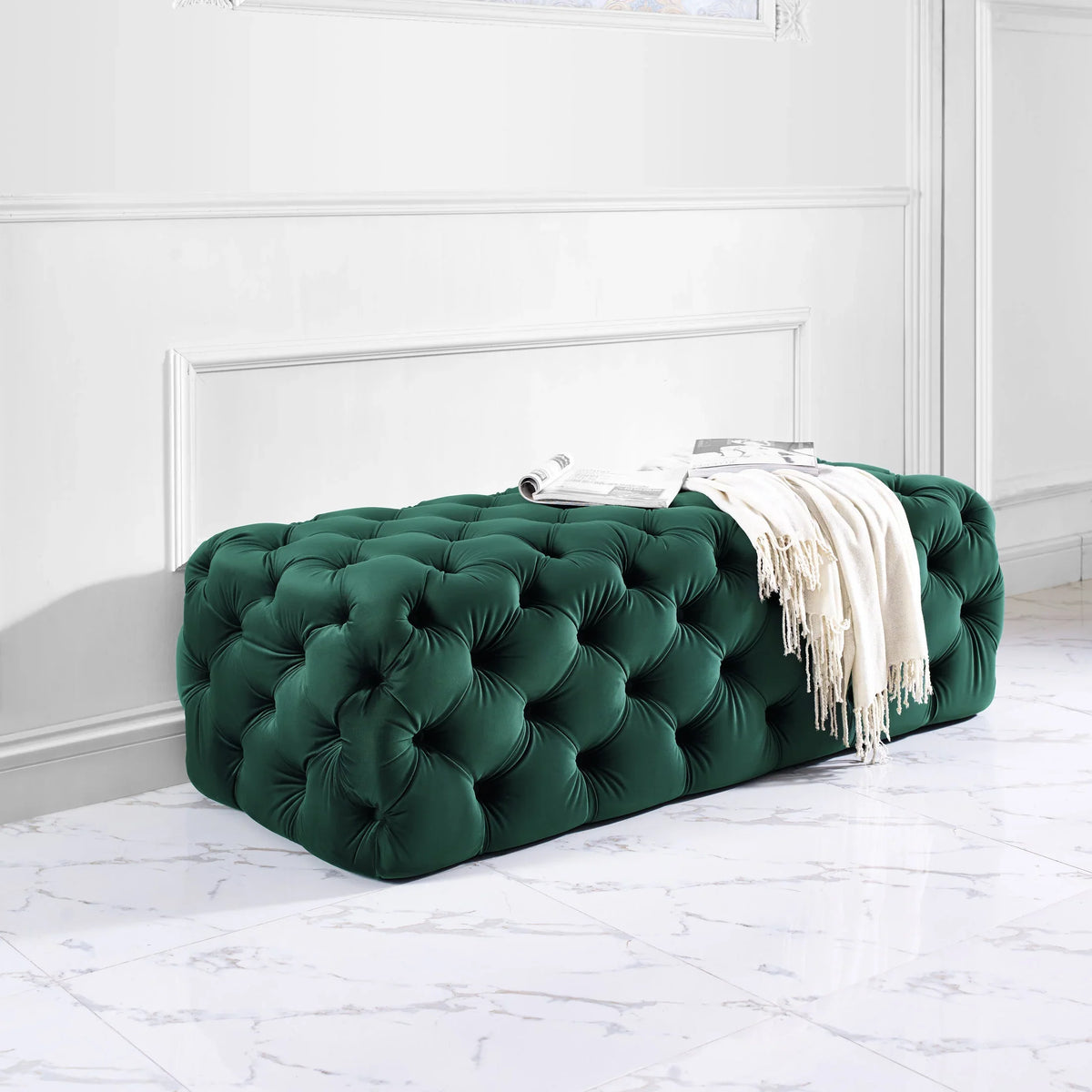 Kaylee 49" Performance Velvet Tufted Jumbo Ottoman