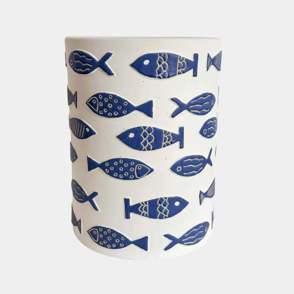 Tempest Indoor/Outdoor Ceramic Table in Blue Fish