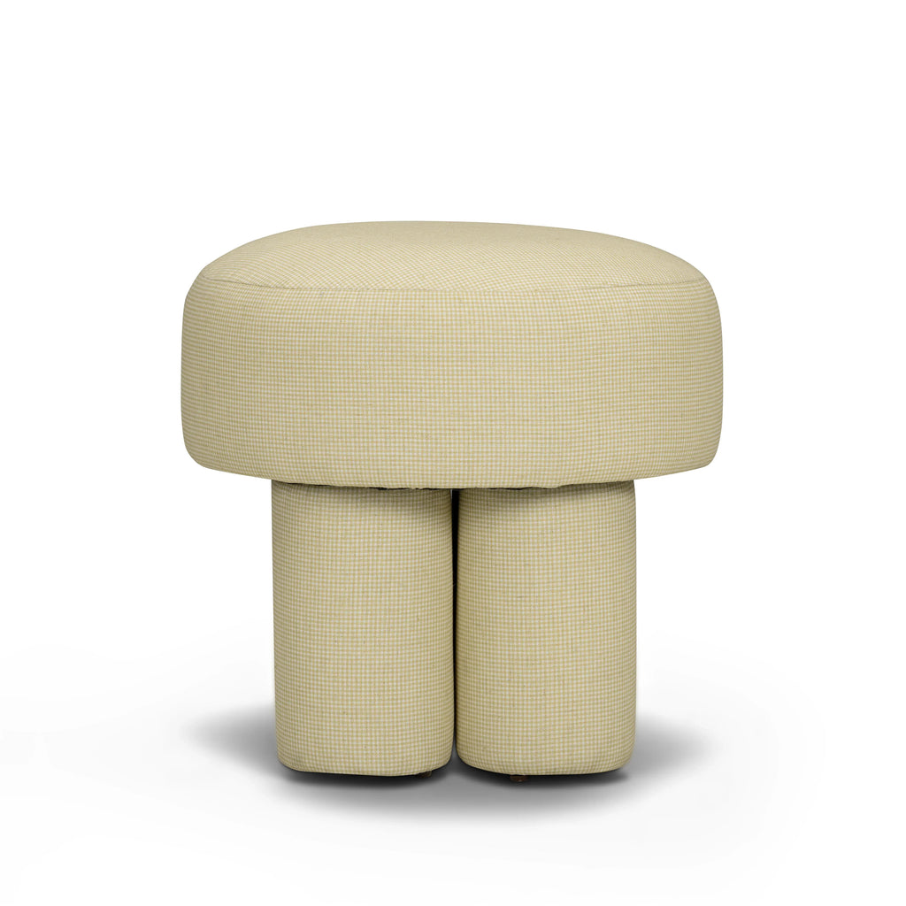 Masha Yellow Gingham Performance Linen Accent Stool