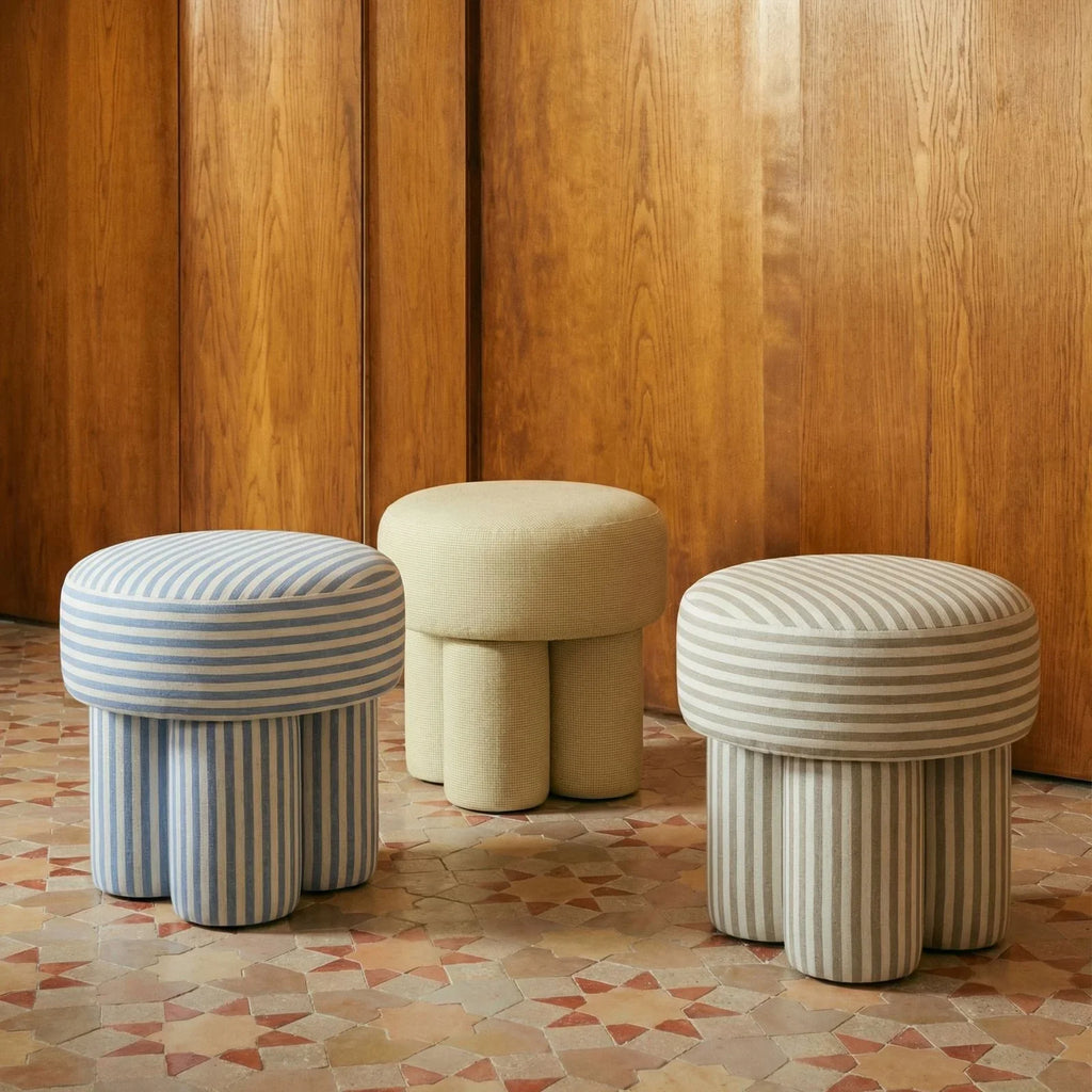 Masha Yellow Gingham Performance Linen Accent Stool