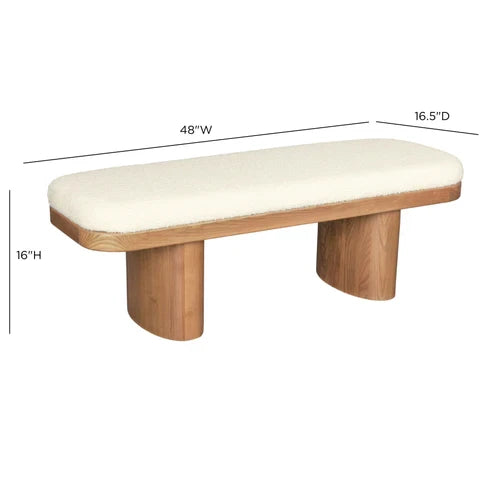 Ollie 48" White Performance Boucle Wooden Bench