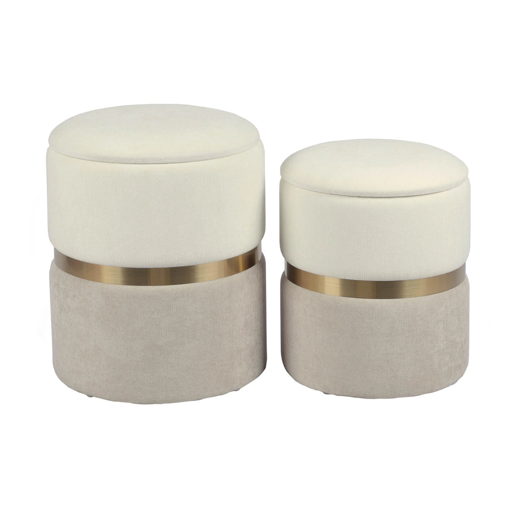 Gigi Cream and Tan Chenille Storage Ottoman - Set of 2