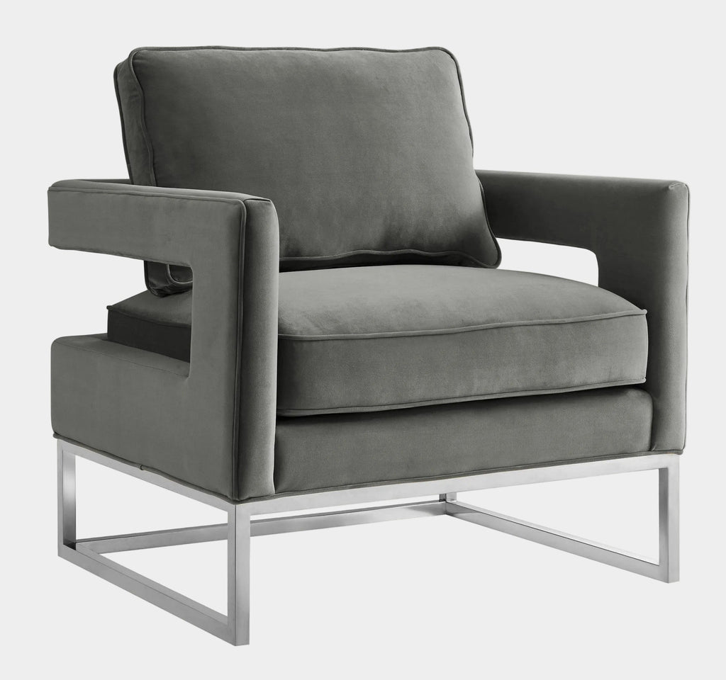 Avery Grey Performance Velvet Accent Chair with Silver Base