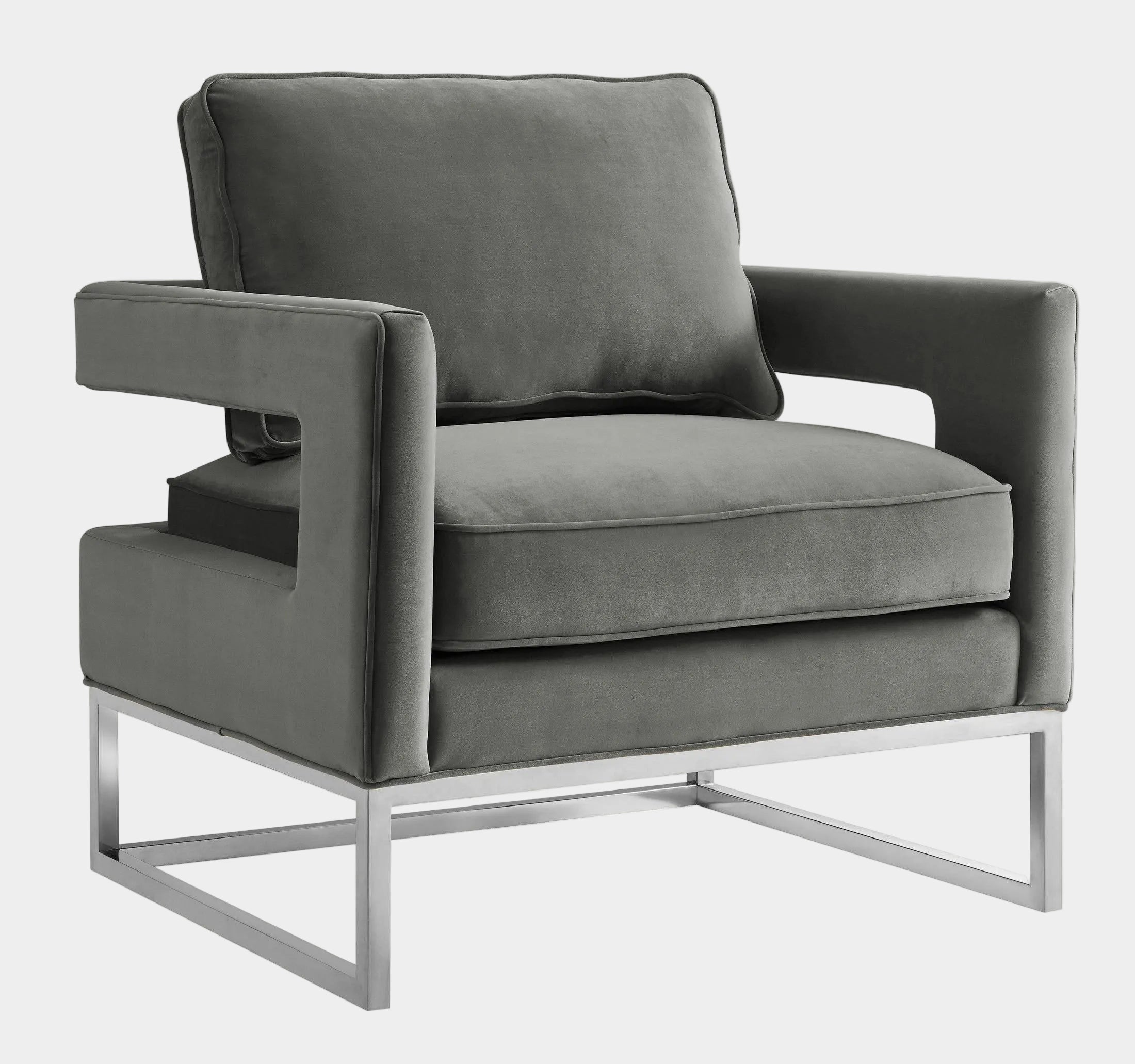 Avery Grey Performance Velvet Accent Chair with Silver Base