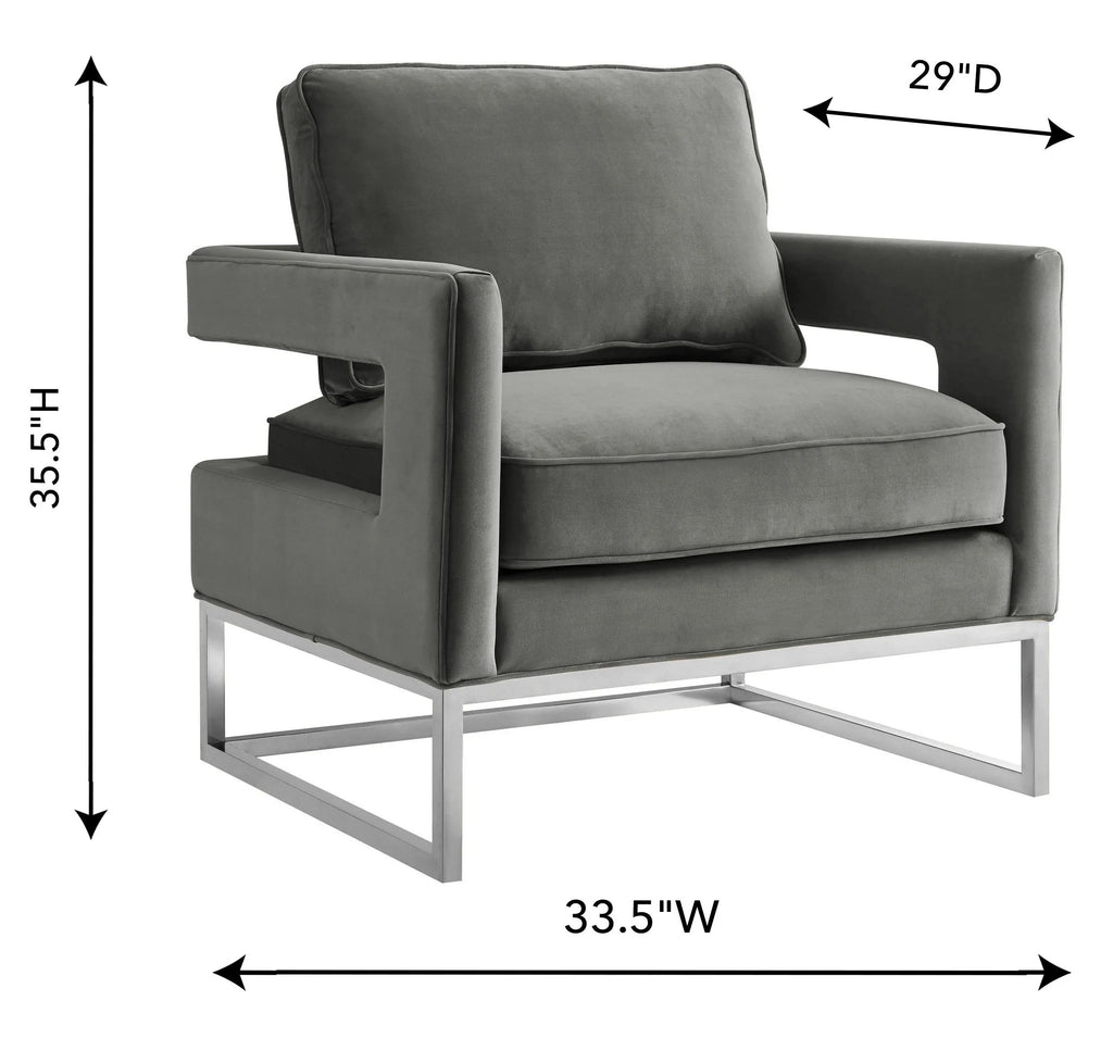 Avery Grey Performance Velvet Accent Chair with Silver Base