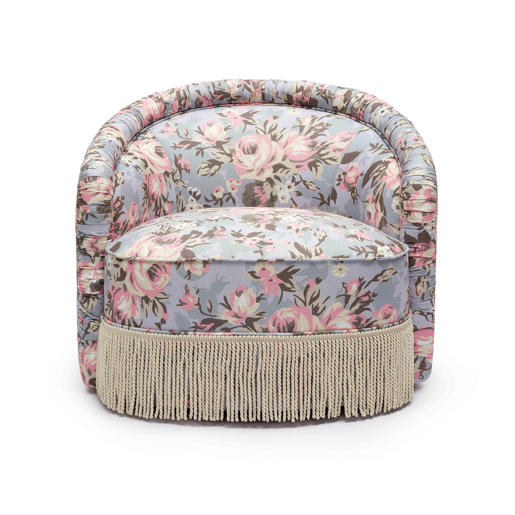 Pamela Spring Floral Print Performance Fabric Tasseled Lounge Accent Chair
