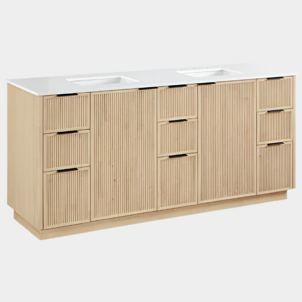 Willard 72" White Engineered Stone And Solid Wood Bathroom Vanity