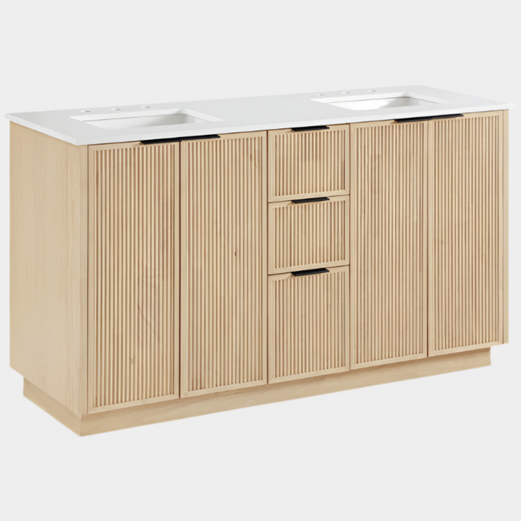 Willard 60" White Engineered Stone And Solid Wood Bathroom Vanity