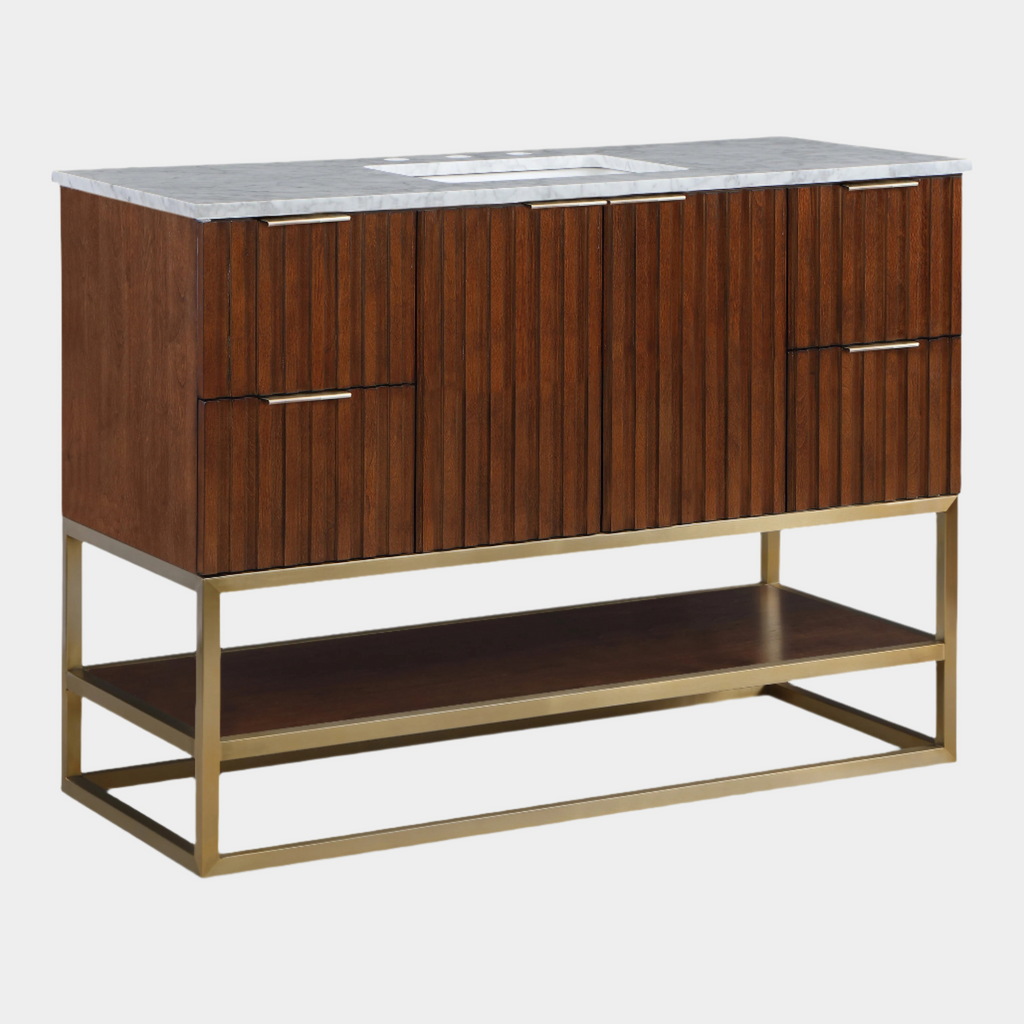 Monad 48" Genuine Marble Top, Steel And Glass Base Vanity