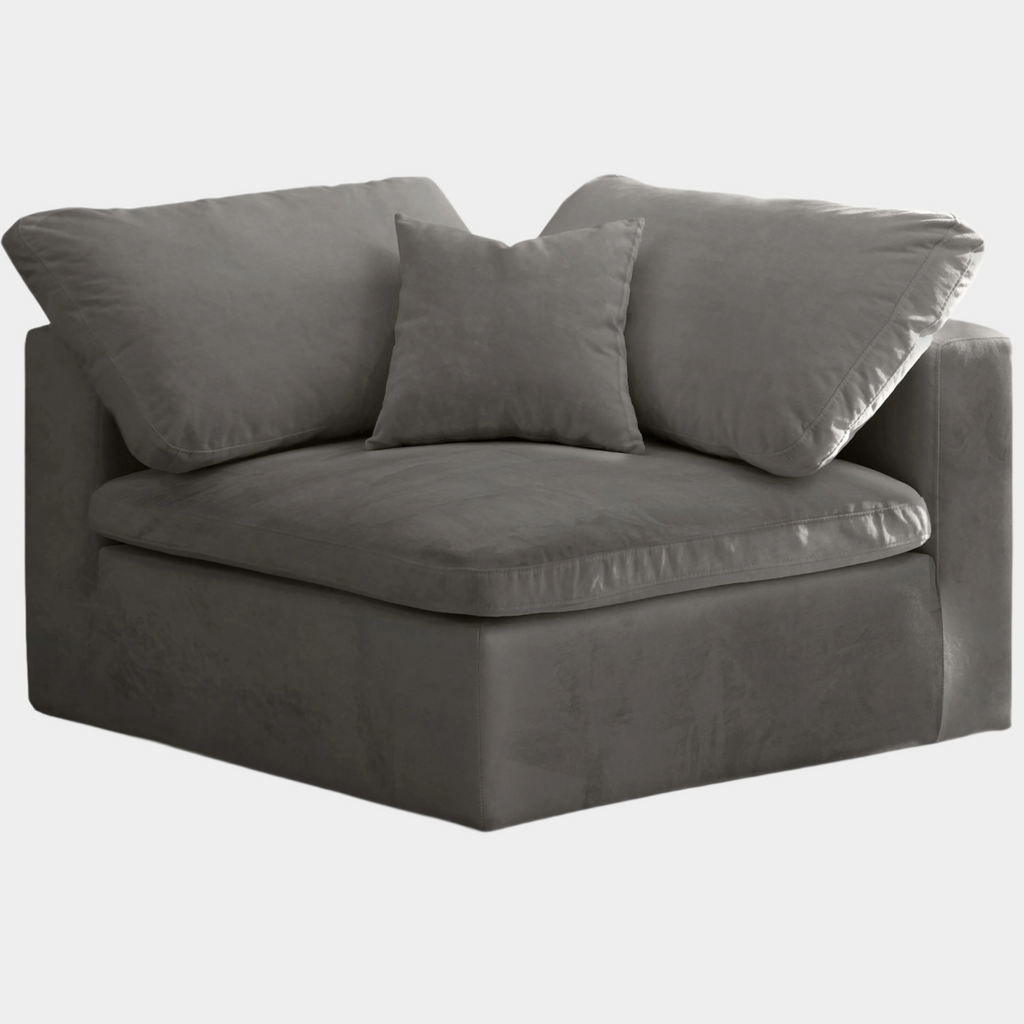 Cozy Velvet Upholstered Overstuffed Fiber Filled Comfort Comfort Corner Modular Chair
