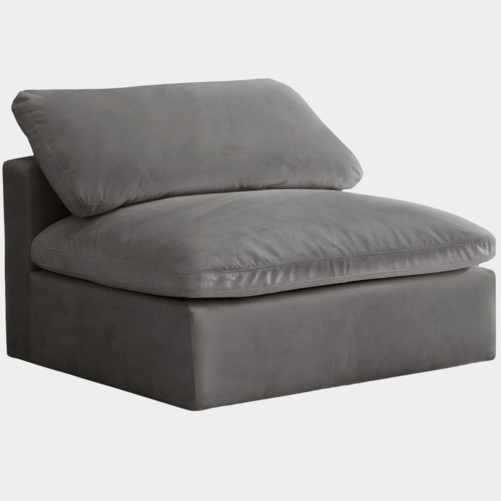 Cozy Velvet Upholstered Overstuffed Fiber Filled Comfort Comfort Armless Modular Chair