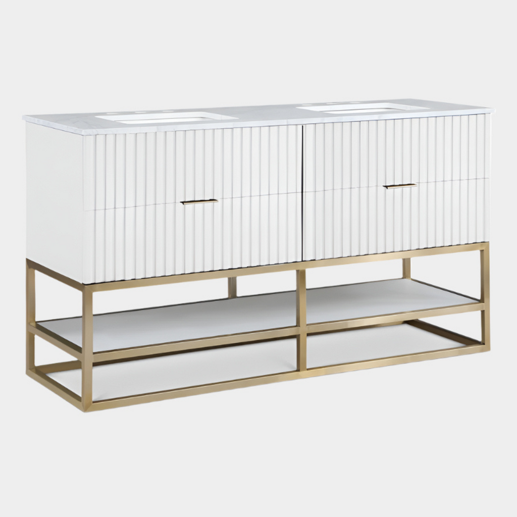 Monad 60" Genuine Marble Top, Steel And Glass Base Vanity