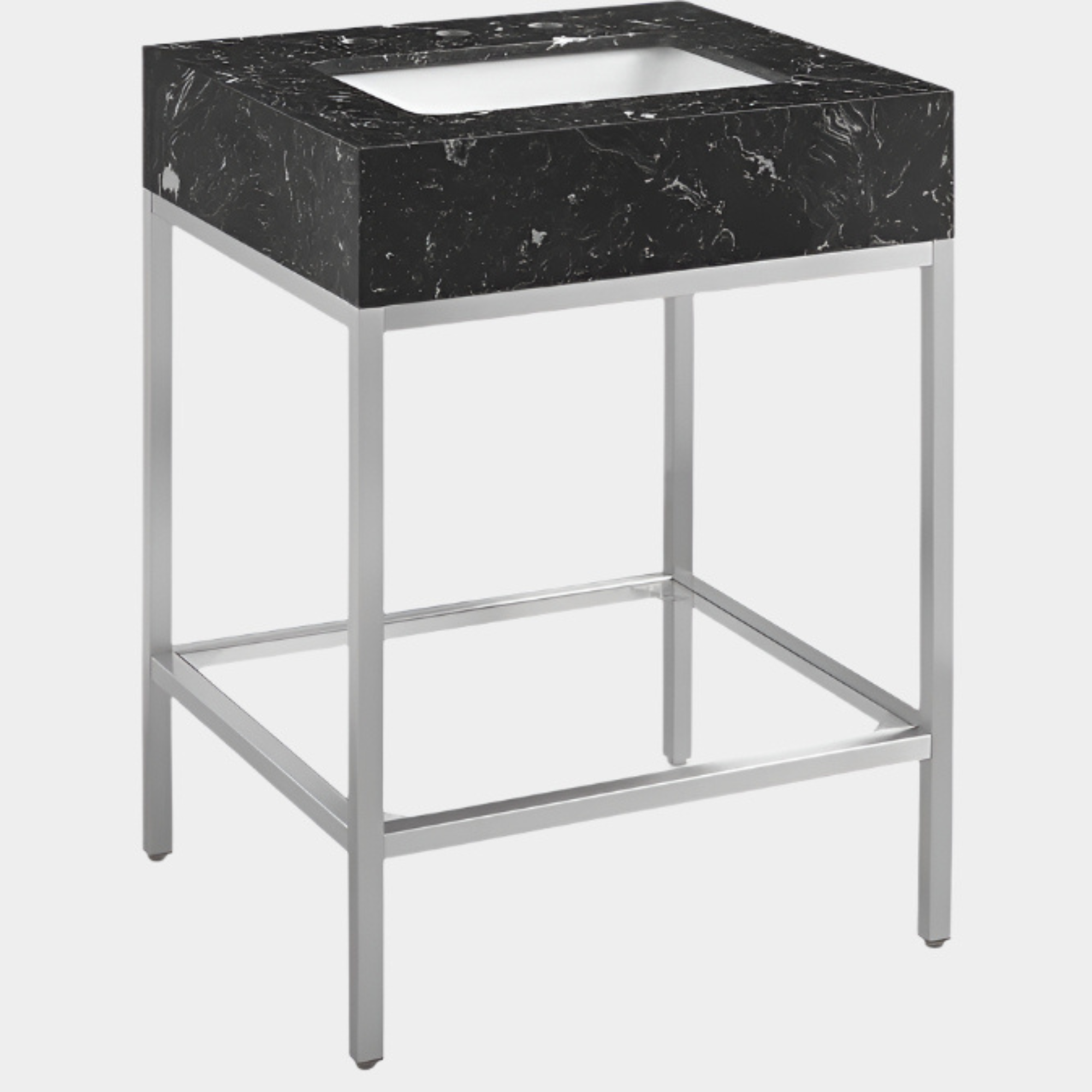 Marmo Engineered Stone Top and Brushed Chrome, Steel And Glass Base Vanity