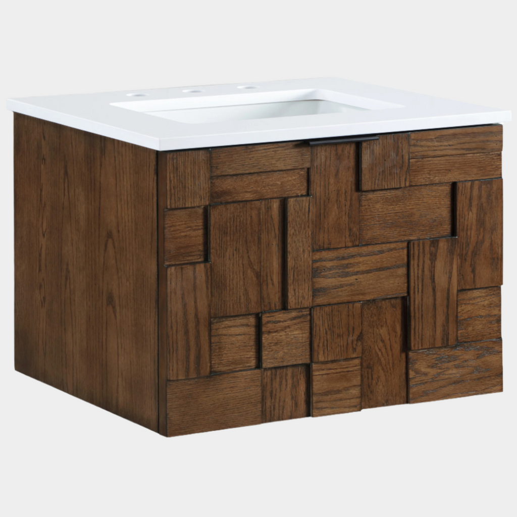 Leonardo White Engineered Stone And Solid Wood Wall Mounted Bathroom Vanity