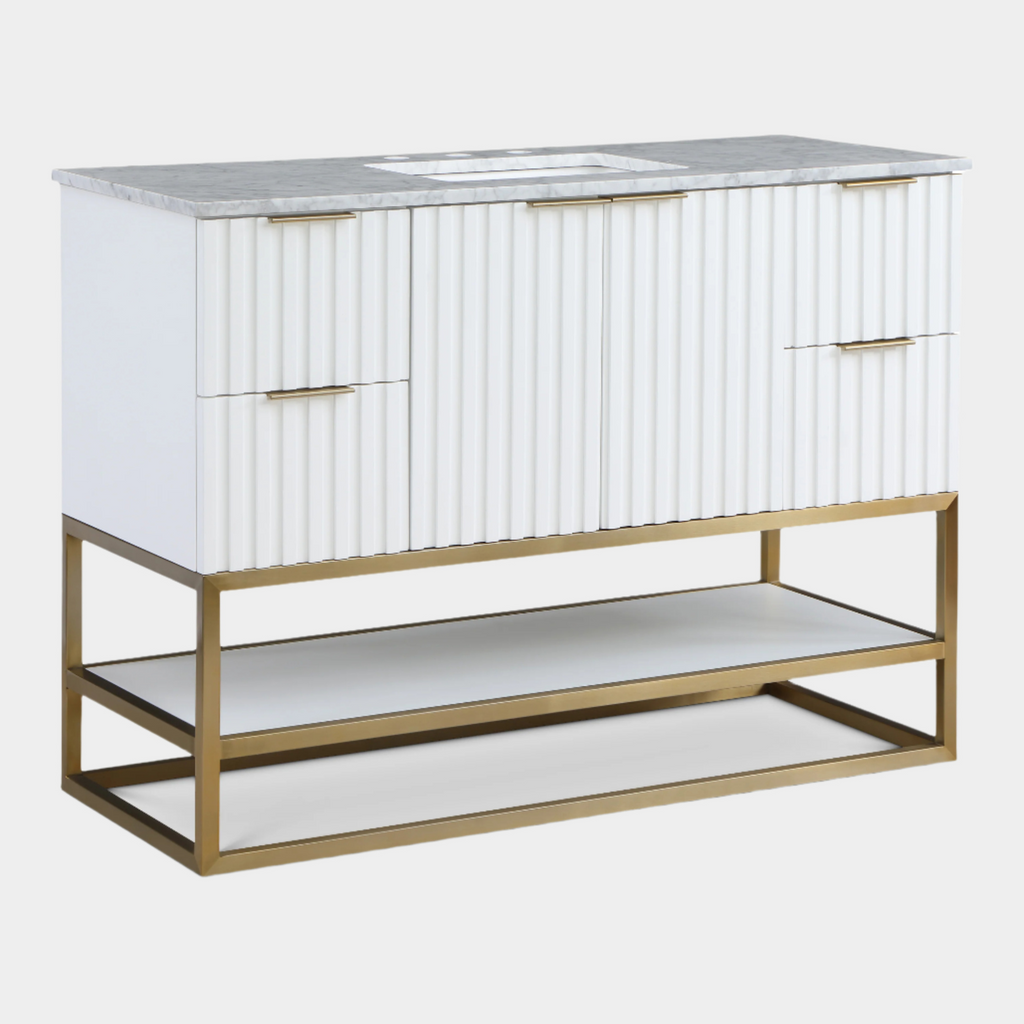 Monad 48" Genuine Marble Top, Steel And Glass Base Vanity