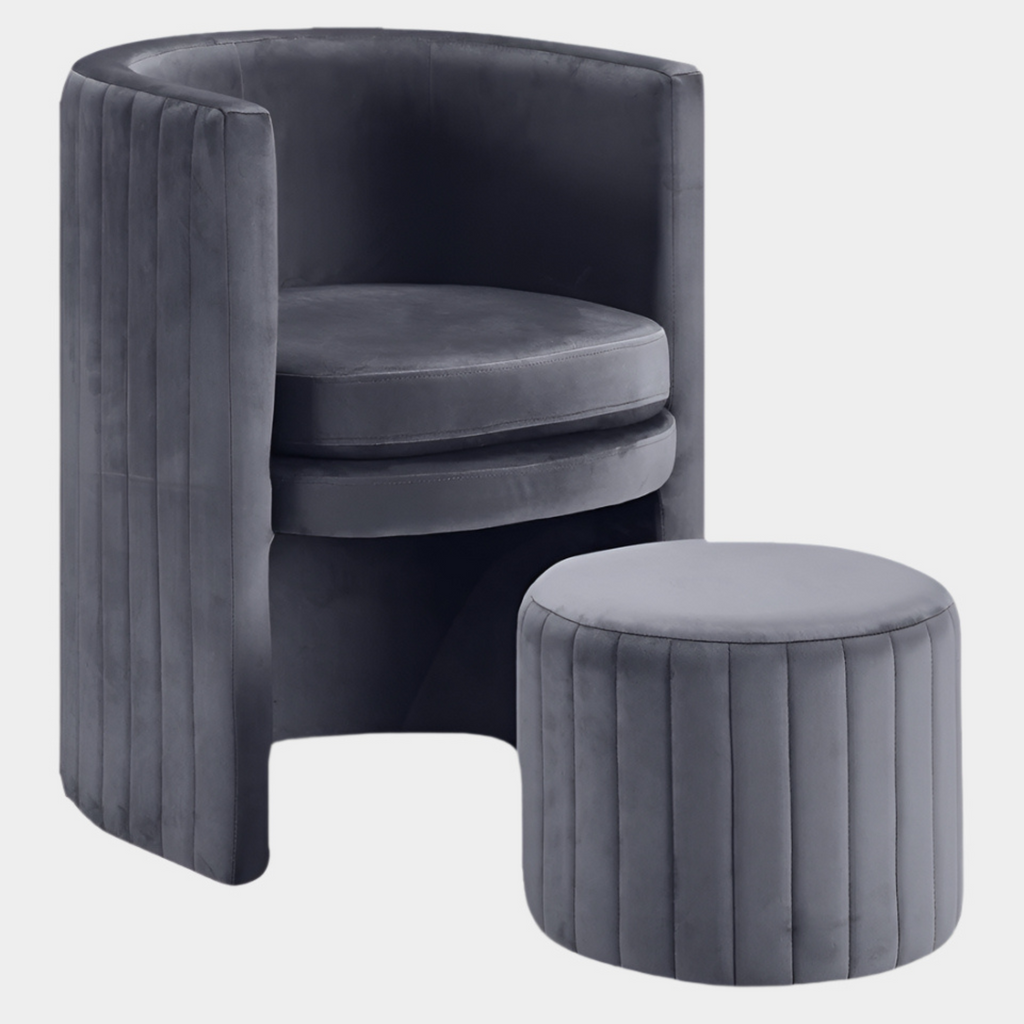 Selena Velvet Upholstered Accent Chair And Ottoman Set