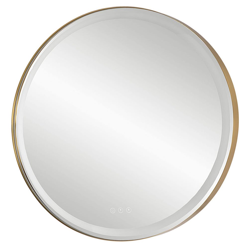 Crofton Lighted Round Mirror, Brass