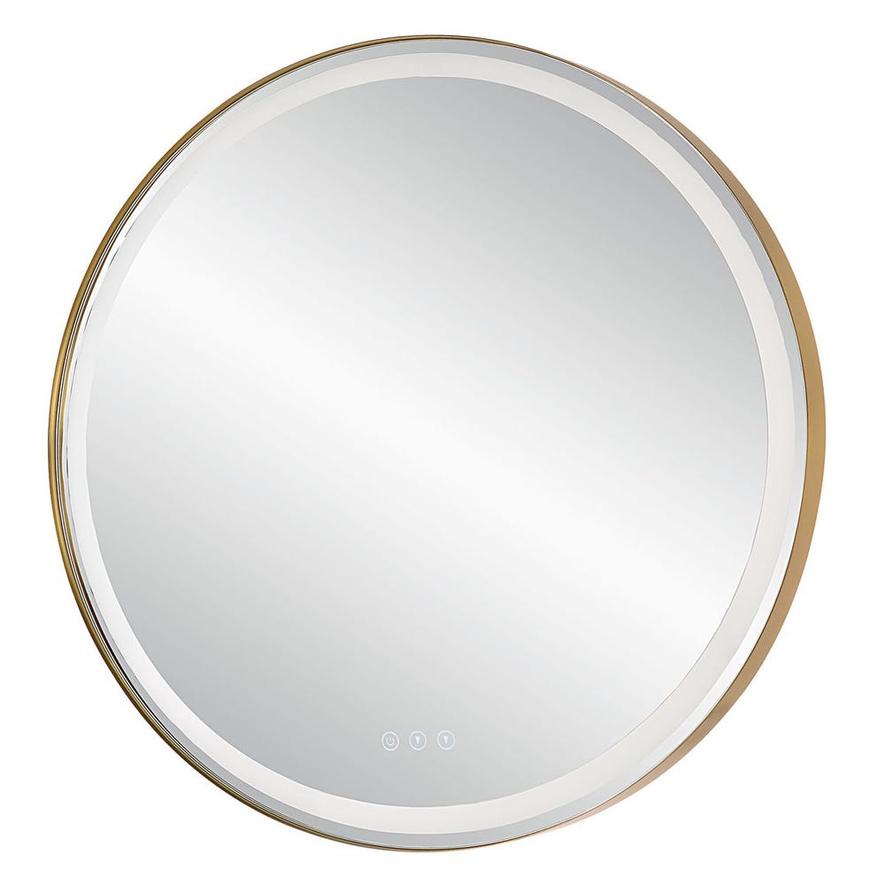Crofton Lighted Round Mirror, Brass