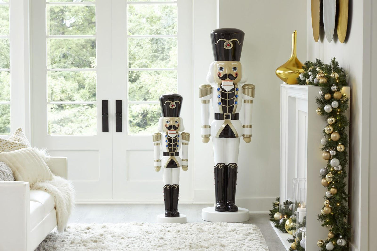 Nutcracker Soldier Sculpture 6ft, Black, White, and Gold