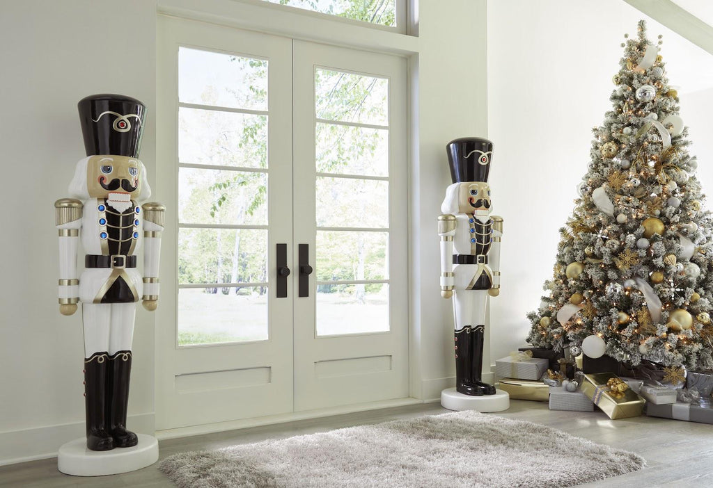 Nutcracker Soldier Sculpture 6ft, Black, White, and Gold