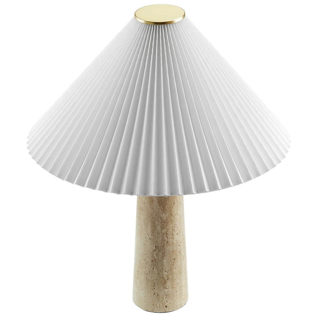Cove Travertine Table Lamp With Pleated Shade in Travertine