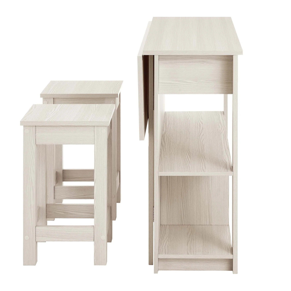 Meadowbrook 3-Piece Kitchen Island and Stool Set in White Maple