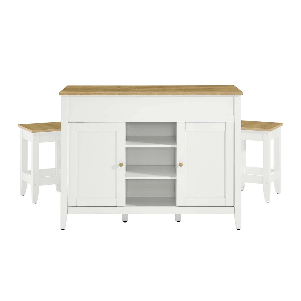 Garland 3-Piece Kitchen Island and Stool Set in Oak White