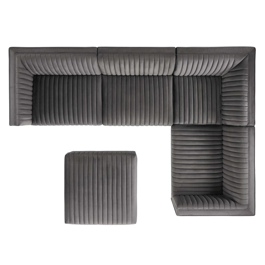 Sanguine 5-Piece Channel Tufted Performance Velvet Right-Facing Modular Sectional Sofa in Gray