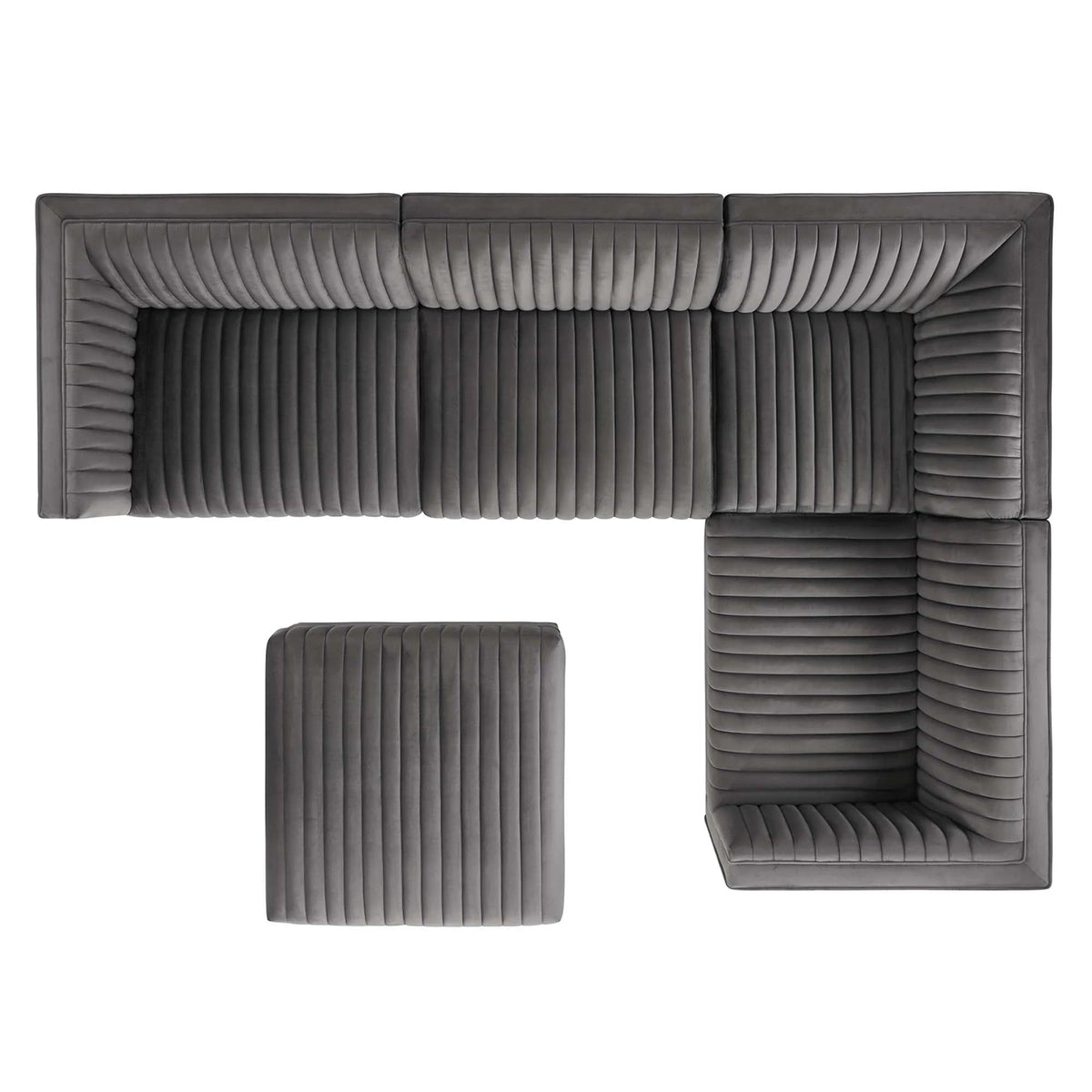 Sanguine 5-Piece Channel Tufted Performance Velvet Right-Facing Modular Sectional Sofa in Gray