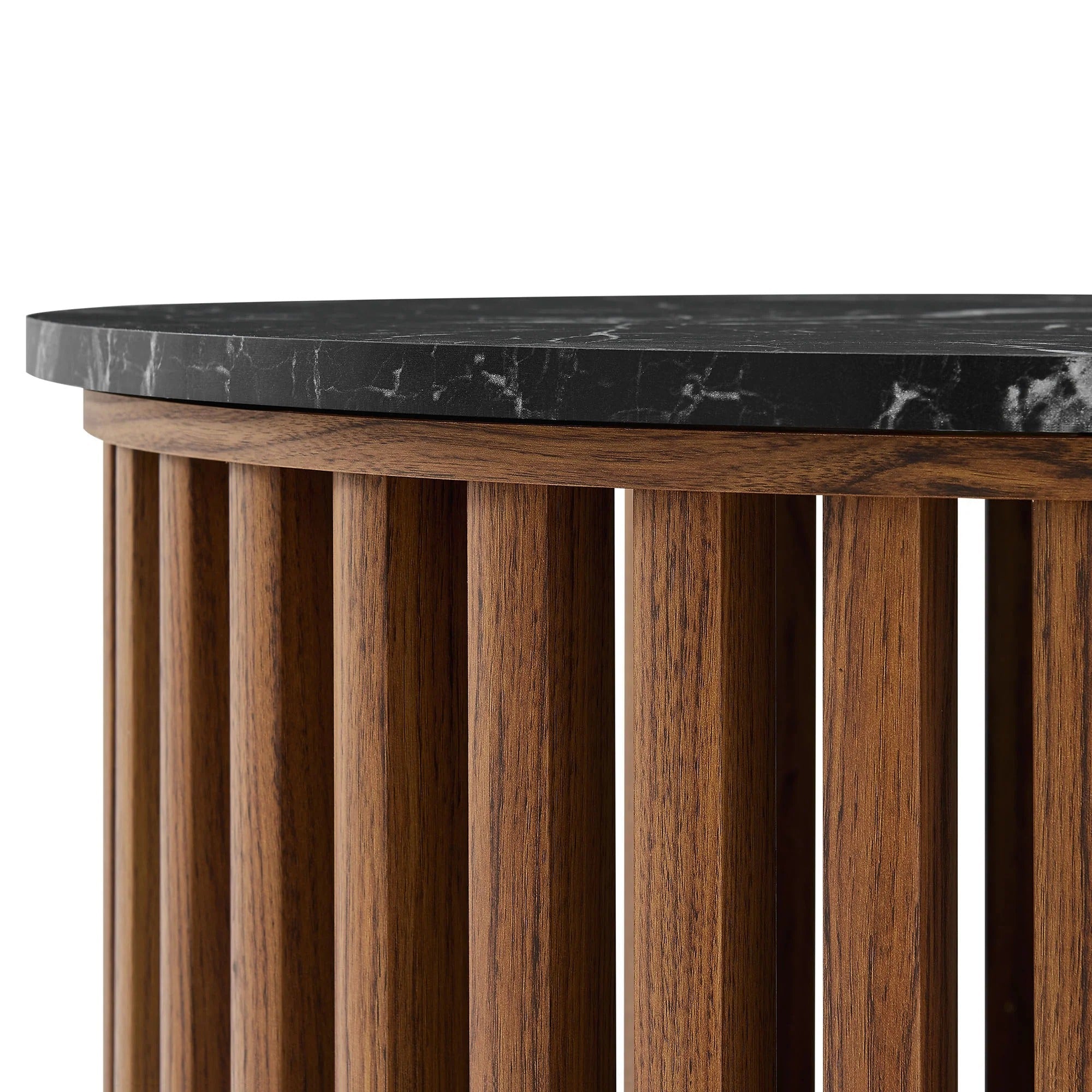Fortitude Round Faux Marble Top Nesting Coffee Table Set in Walnut Black
