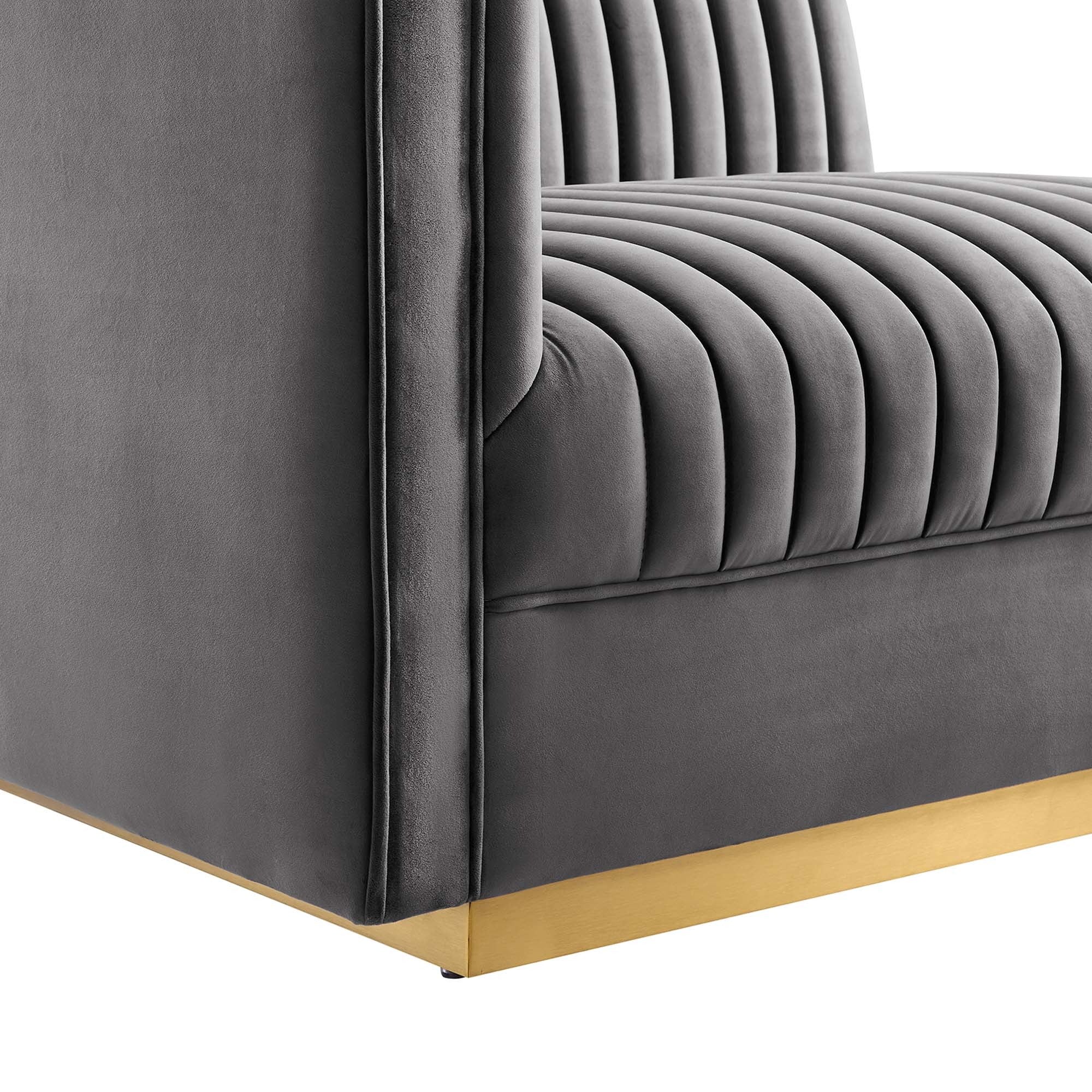 Sanguine 5-Piece Channel Tufted Performance Velvet Right-Facing Modular Sectional Sofa in Gray